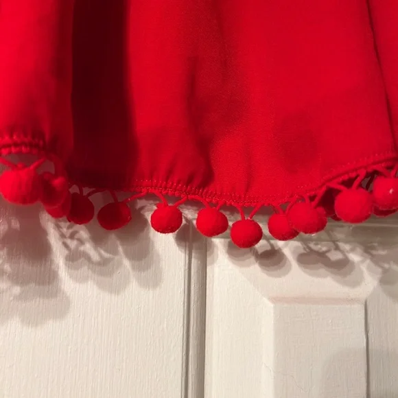 Show Me Your Mumu Banjo Pom Pom Crop Top Red Bonfire Crisp Size Medium - Picture 4 of 6